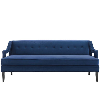 Concur Button Tufted Upholstered Velvet Sofa, Velvet Fabric, Navy Blue 15302