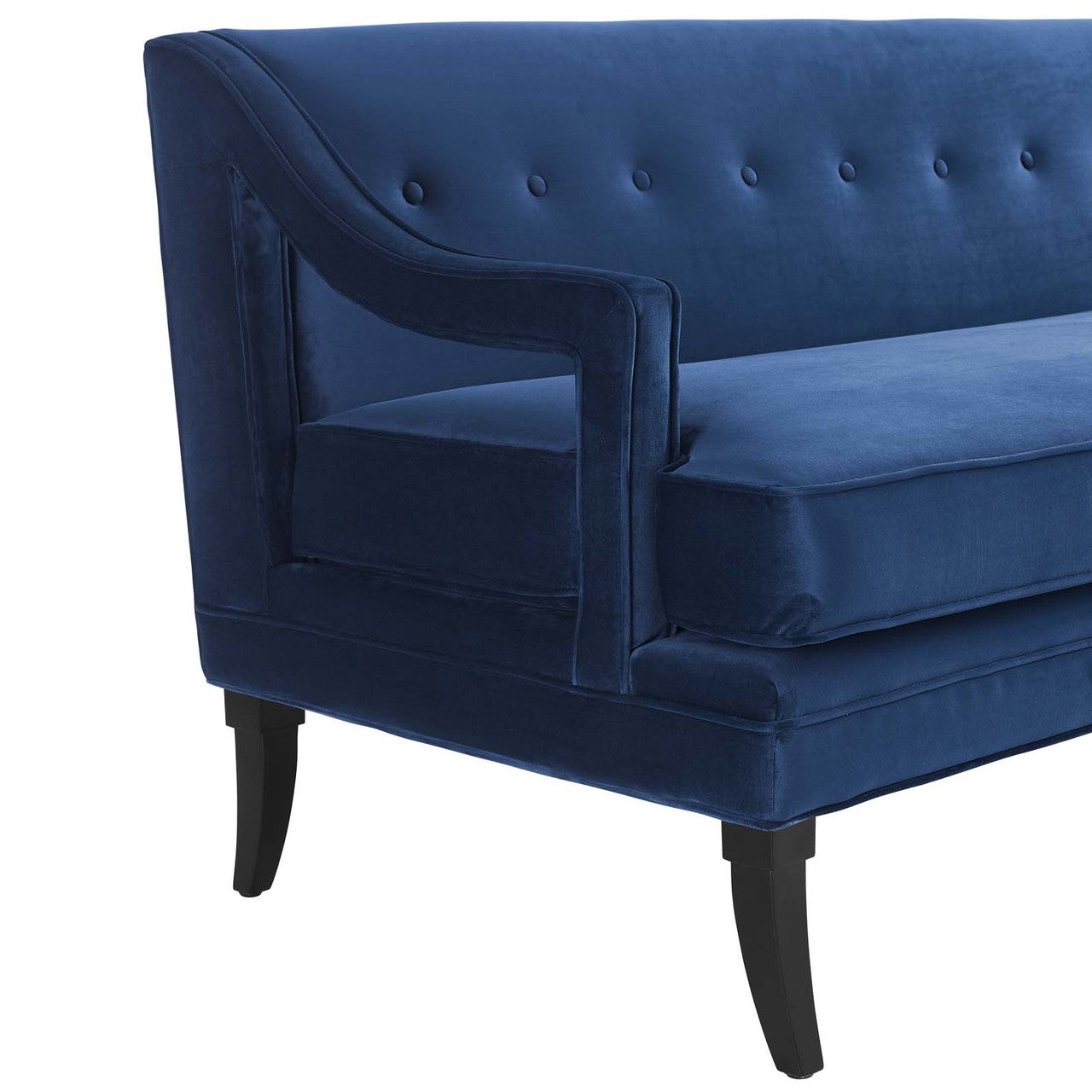Concur Button Tufted Upholstered Velvet Sofa, Velvet Fabric, Navy Blue 15302
