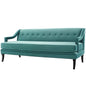 Concur Button Tufted Upholstered Velvet Sofa, Velvet Fabric, Aqua Blue 15303