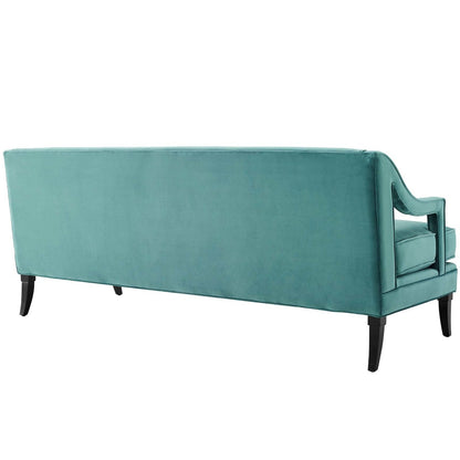 Concur Button Tufted Upholstered Velvet Sofa, Velvet Fabric, Aqua Blue 15303