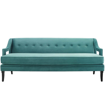 Concur Button Tufted Upholstered Velvet Sofa, Velvet Fabric, Aqua Blue 15303