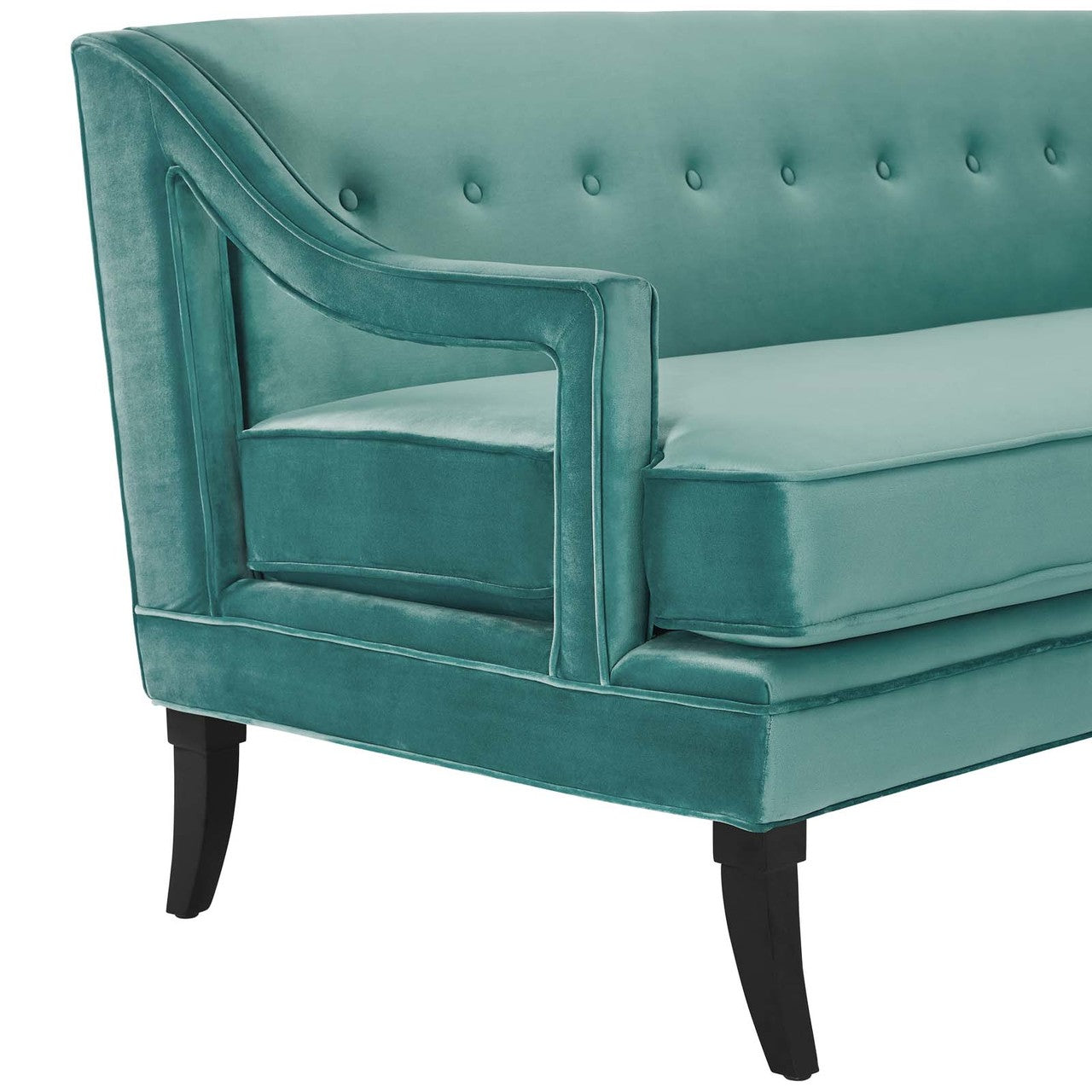 Concur Button Tufted Upholstered Velvet Sofa, Velvet Fabric, Aqua Blue 15303