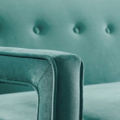 Concur Button Tufted Upholstered Velvet Sofa, Velvet Fabric, Aqua Blue 15303