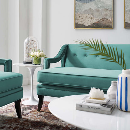Concur Button Tufted Upholstered Velvet Sofa, Velvet Fabric, Aqua Blue 15303