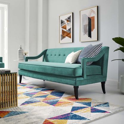 Concur Button Tufted Upholstered Velvet Sofa, Velvet Fabric, Aqua Blue 15303