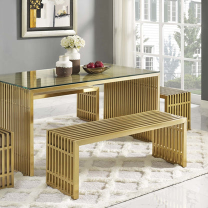 Gridiron Large Stainless Steel Bench, Metal Steel Stainless Steel, Gold 13991
