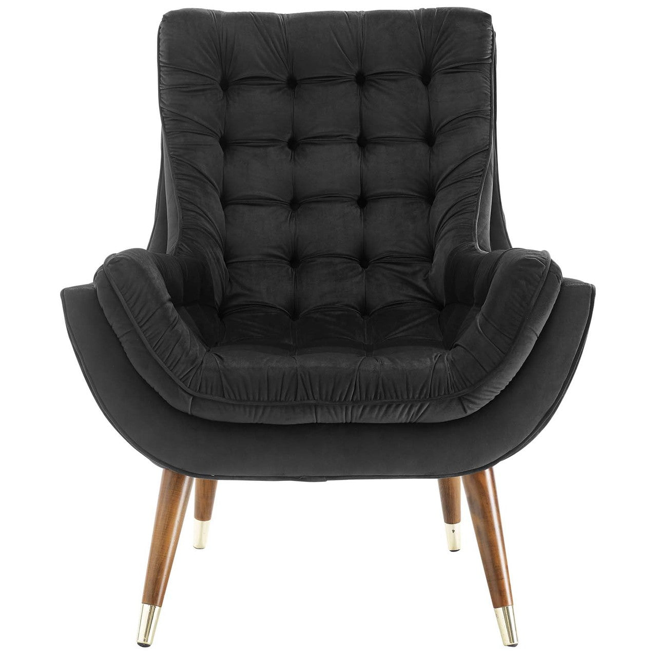 Suggest Button Tufted Upholstered Velvet Lounge Chair, Velvet Fabric, Black 15304