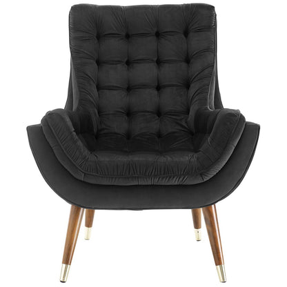 Suggest Button Tufted Upholstered Velvet Lounge Chair, Velvet Fabric, Black 15304