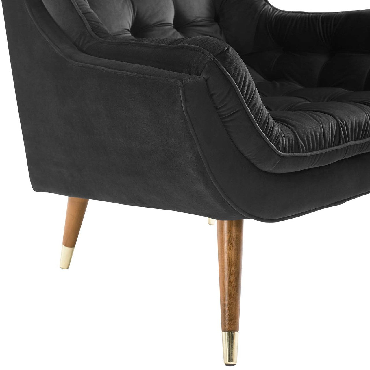 Suggest Button Tufted Upholstered Velvet Lounge Chair, Velvet Fabric, Black 15304