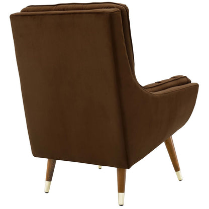 Suggest Button Tufted Upholstered Velvet Lounge Chair, Velvet Fabric, Brown 15305