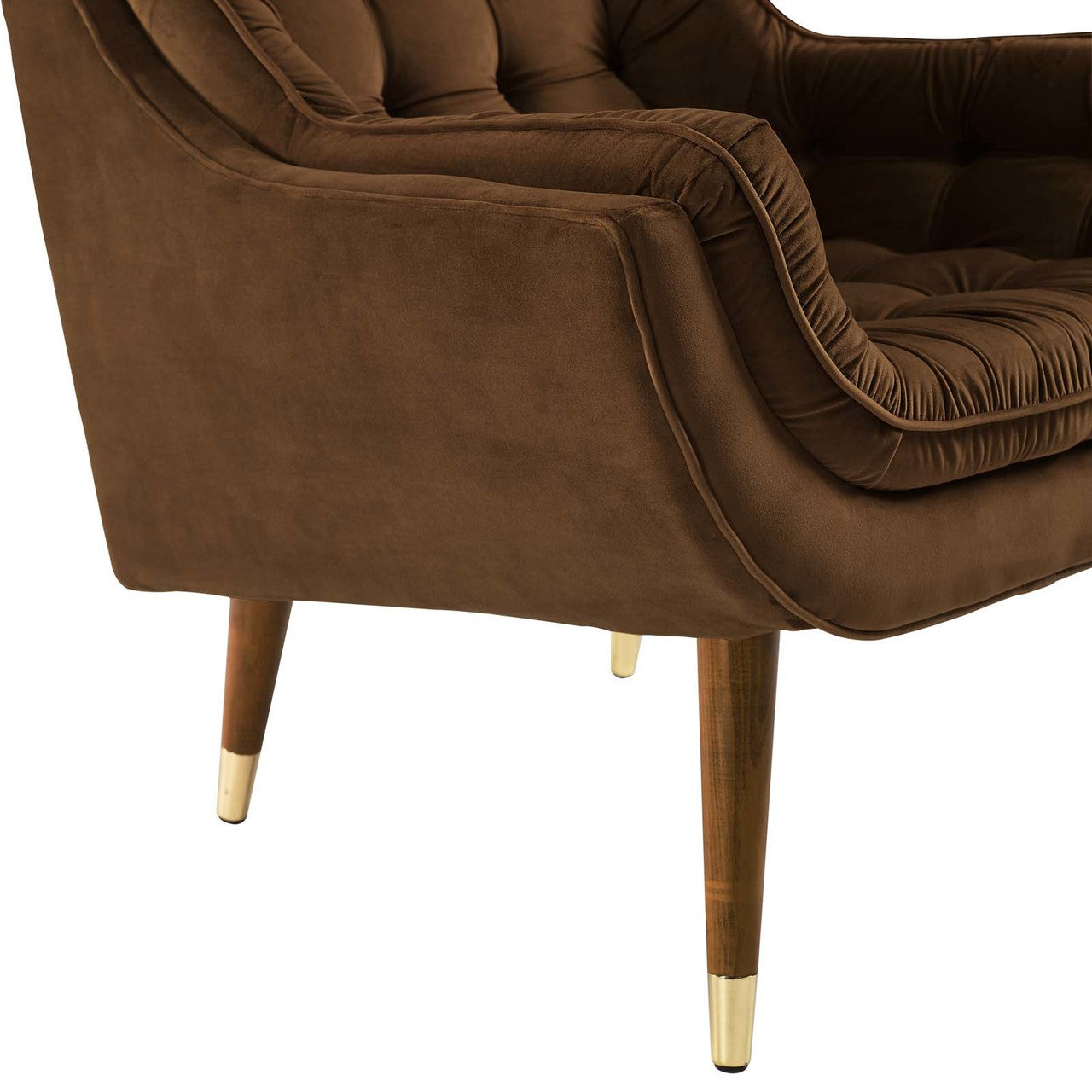 Suggest Button Tufted Upholstered Velvet Lounge Chair, Velvet Fabric, Brown 15305