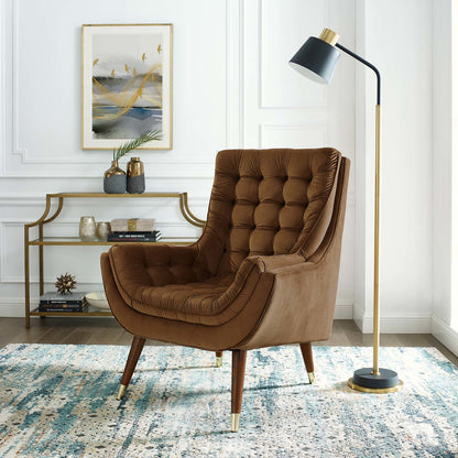 Suggest Button Tufted Upholstered Velvet Lounge Chair, Velvet Fabric, Brown 15305