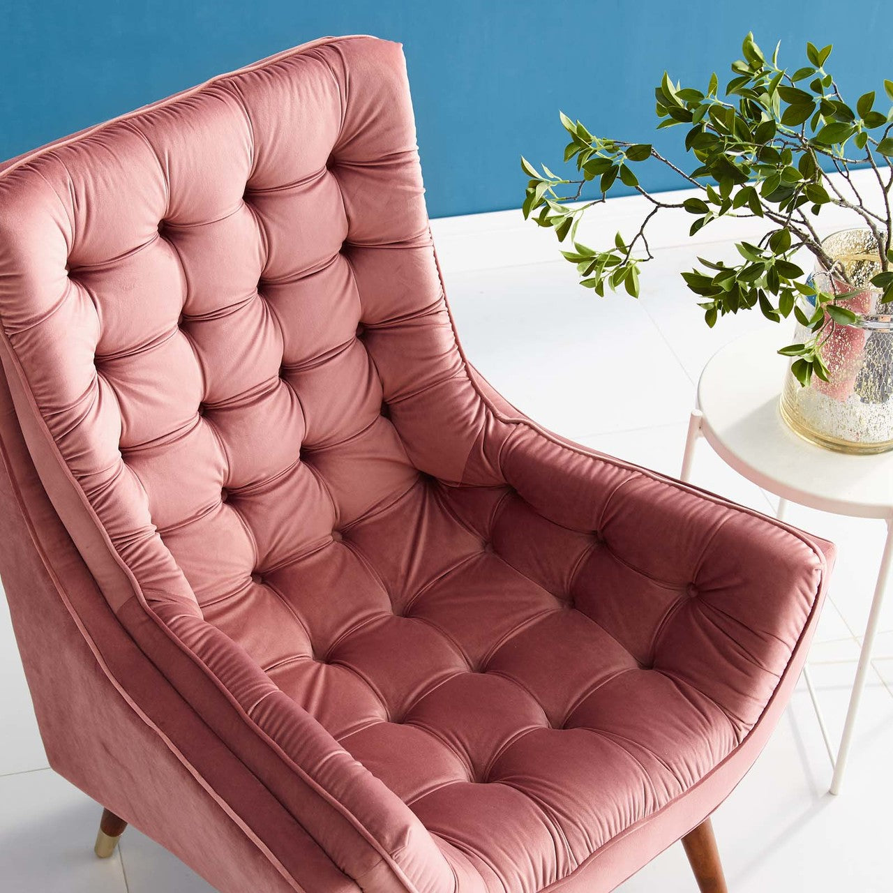 Suggest Button Tufted Upholstered Velvet Lounge Chair, Velvet Fabric, Rose Red 15306
