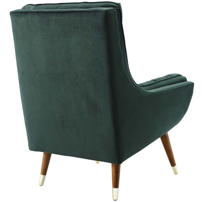 Suggest Button Tufted Upholstered Velvet Lounge Chair, Velvet Fabric, Green 15307
