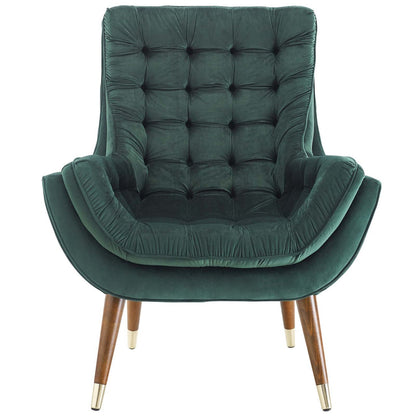 Suggest Button Tufted Upholstered Velvet Lounge Chair, Velvet Fabric, Green 15307