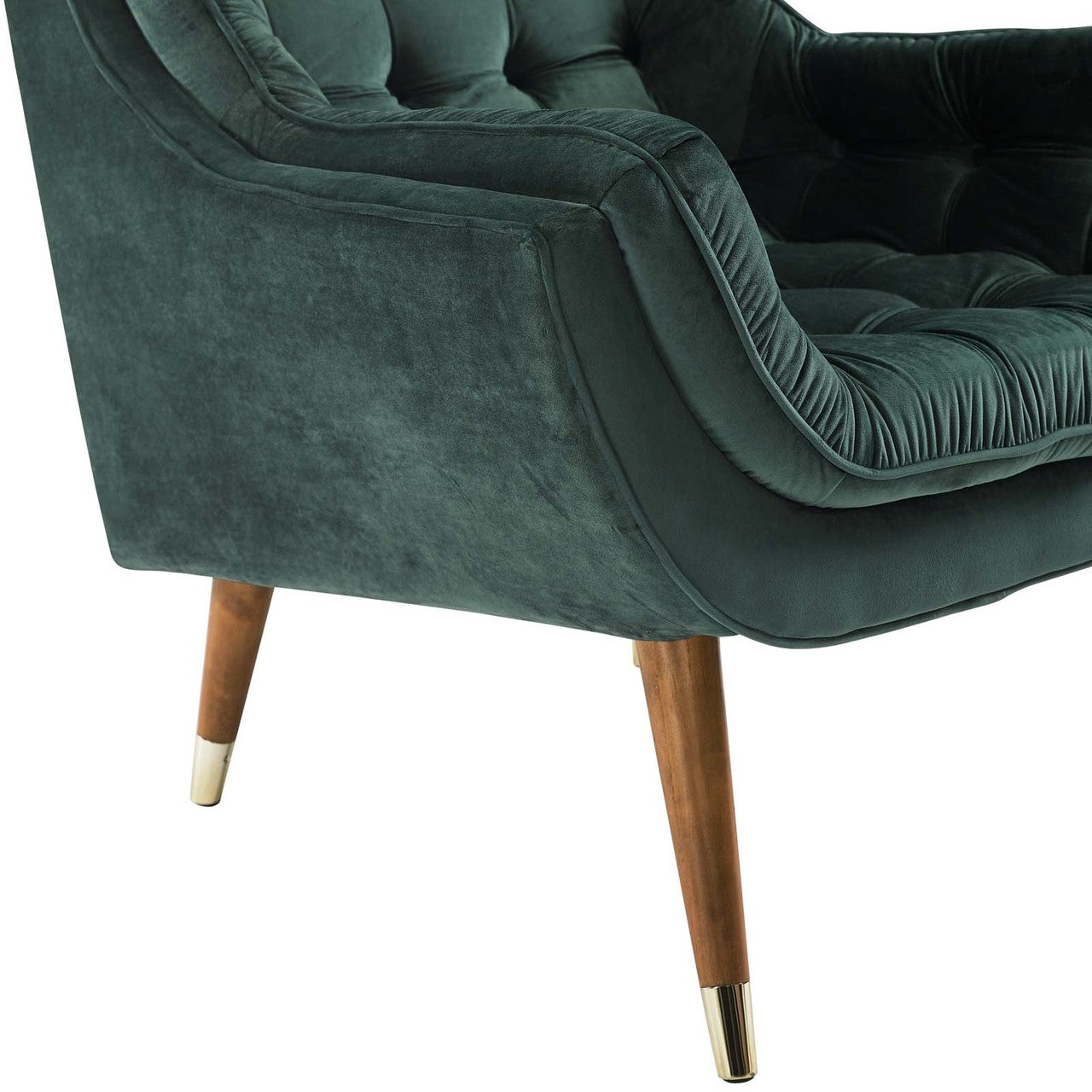 Suggest Button Tufted Upholstered Velvet Lounge Chair, Velvet Fabric, Green 15307