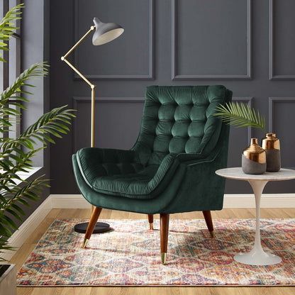 Suggest Button Tufted Upholstered Velvet Lounge Chair, Velvet Fabric, Green 15307