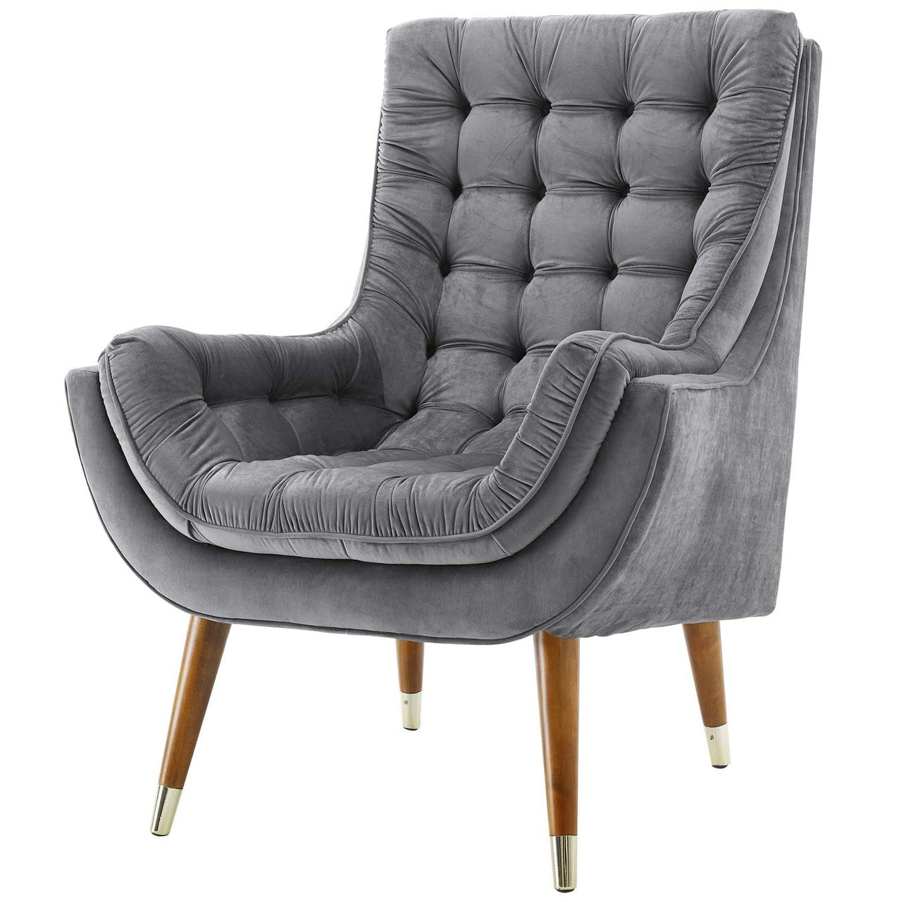 Suggest Button Tufted Upholstered Velvet Lounge Chair, Velvet Fabric, Grey Gray 15308
