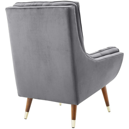 Suggest Button Tufted Upholstered Velvet Lounge Chair, Velvet Fabric, Grey Gray 15308