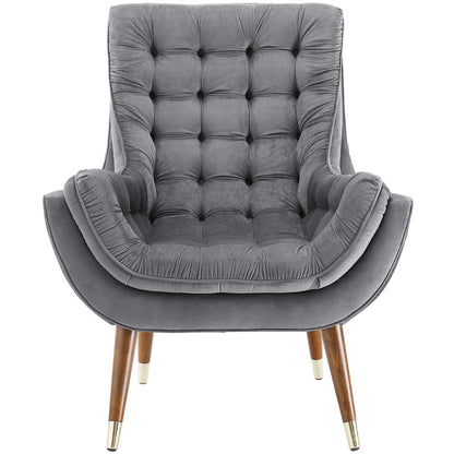 Suggest Button Tufted Upholstered Velvet Lounge Chair, Velvet Fabric, Grey Gray 15308