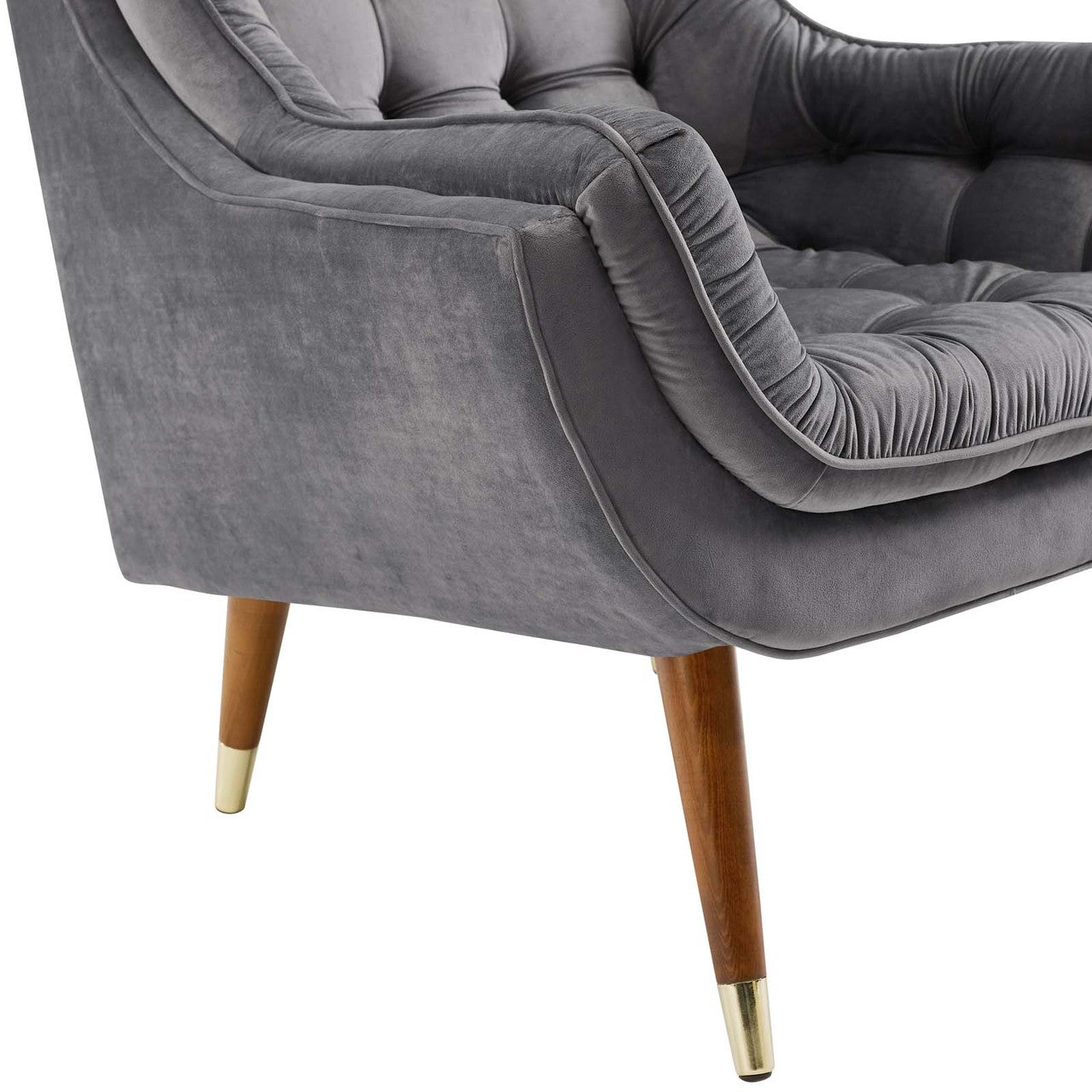 Suggest Button Tufted Upholstered Velvet Lounge Chair, Velvet Fabric, Grey Gray 15308