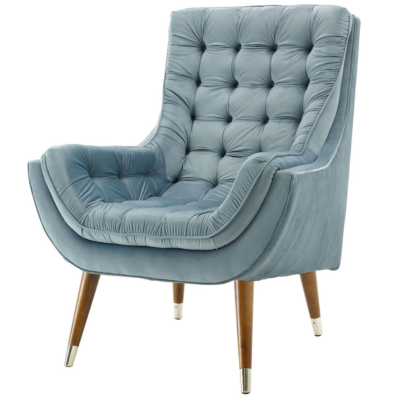 Suggest Button Tufted Upholstered Velvet Lounge Chair, Velvet Fabric, Light Blue 15310