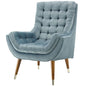 Suggest Button Tufted Upholstered Velvet Lounge Chair, Velvet Fabric, Light Blue 15310