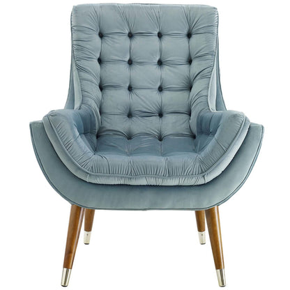 Suggest Button Tufted Upholstered Velvet Lounge Chair, Velvet Fabric, Light Blue 15310