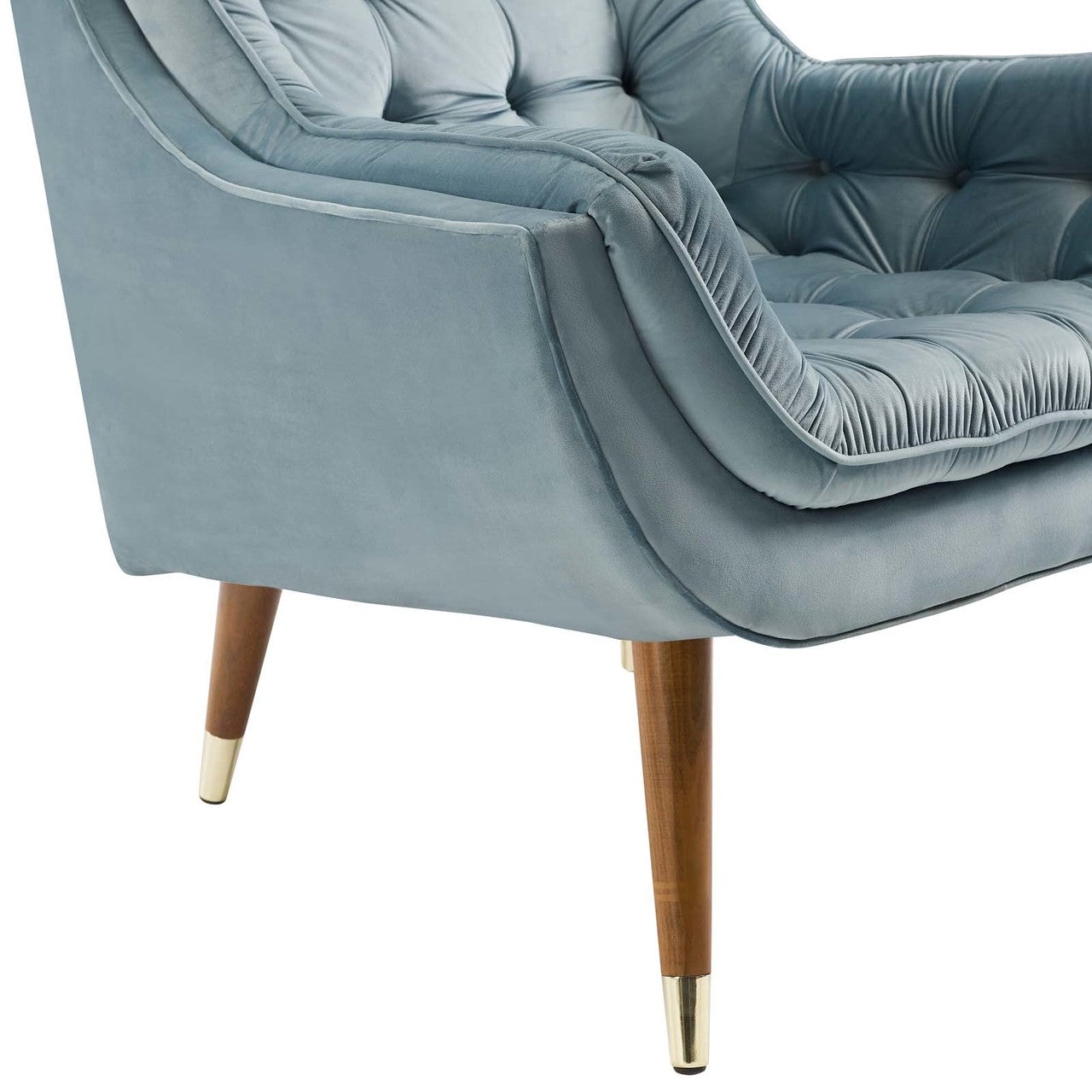 Suggest Button Tufted Upholstered Velvet Lounge Chair, Velvet Fabric, Light Blue 15310