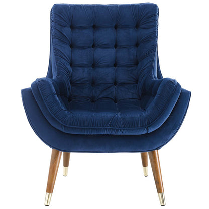 Suggest Button Tufted Upholstered Velvet Lounge Chair, Velvet Fabric, Navy Blue 15311