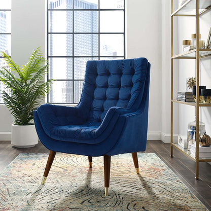 Suggest Button Tufted Upholstered Velvet Lounge Chair, Velvet Fabric, Navy Blue 15311