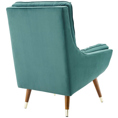 Suggest Button Tufted Upholstered Velvet Lounge Chair, Velvet Fabric, Aqua Blue 15312
