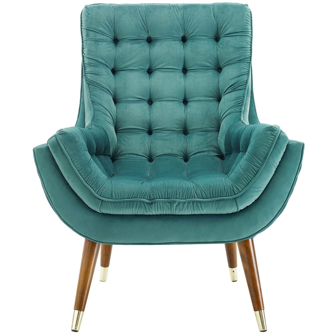 Suggest Button Tufted Upholstered Velvet Lounge Chair, Velvet Fabric, Aqua Blue 15312