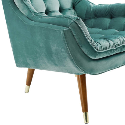 Suggest Button Tufted Upholstered Velvet Lounge Chair, Velvet Fabric, Aqua Blue 15312