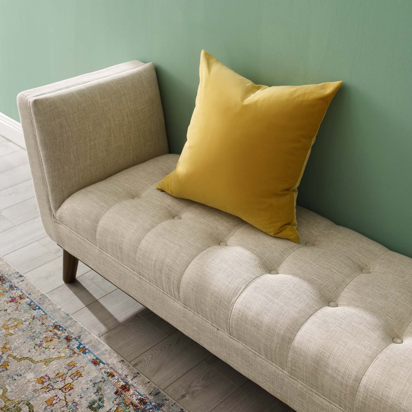 Haven Tufted Button Upholstered Fabric Accent Bench, Fabric, Beige, 17256