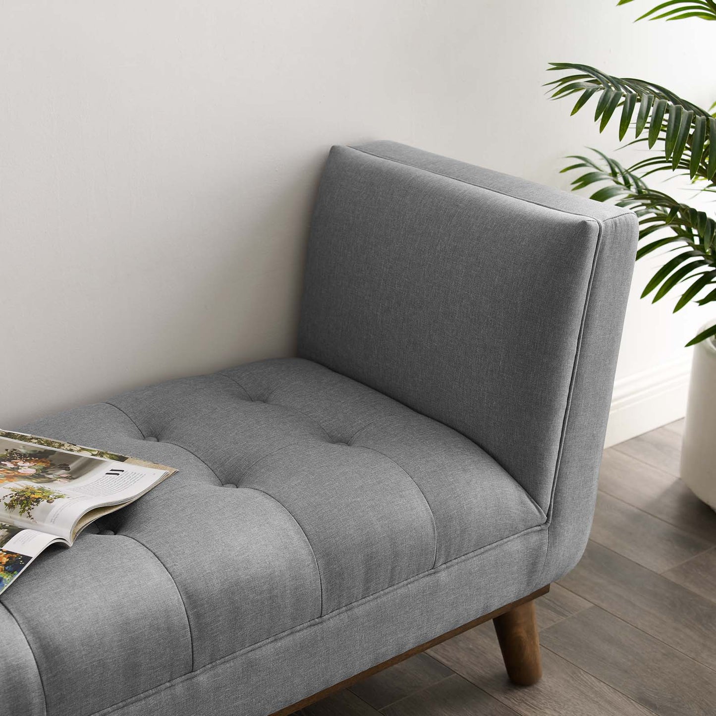 Haven Tufted Button Upholstered Fabric Accent Bench, Fabric, Light Grey Gray, 17258