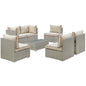 Repose 7 Piece Outdoor Patio Sectional Set, Sunbrella Rattan Wicker, Light Gray Beige 13992