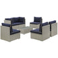 Repose 7 Piece Outdoor Patio Sectional Set, Sunbrella Rattan Wicker, Navy Blue Light Gray 13995