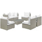 Repose 7 Piece Outdoor Patio Sectional Set, Sunbrella Rattan Wicker, White Light Gray 13997