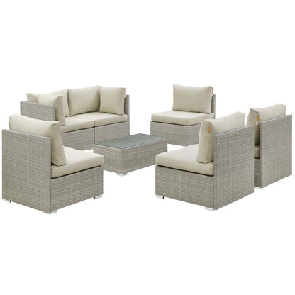 Repose 7 Piece Outdoor Patio Sunbrella® Sectional Set, Sunbrella Rattan Wicker, Light Gray Beige 13998