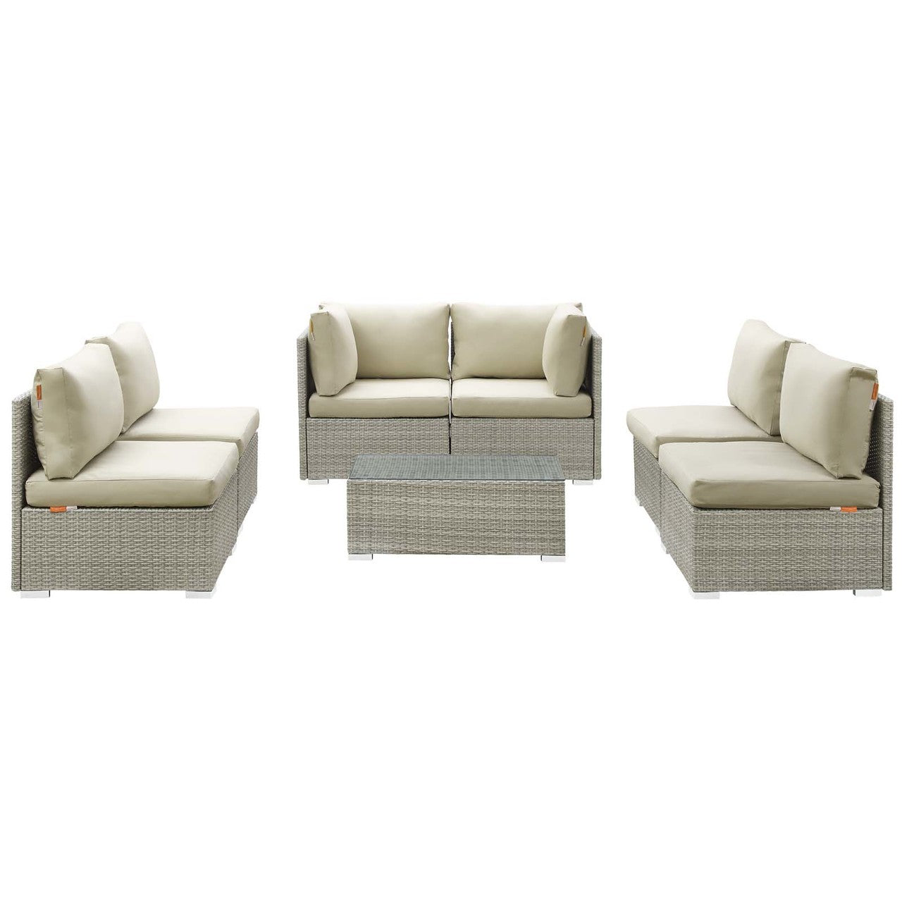 Repose 7 Piece Outdoor Patio Sunbrella® Sectional Set, Sunbrella Rattan Wicker, Light Gray Beige 13998