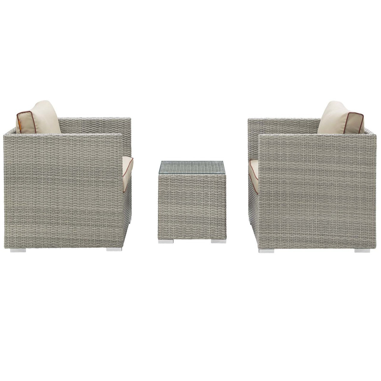 Repose 3 Piece Outdoor Patio Sectional Set, Sunbrella Rattan Wicker, Light Gray Beige 14000