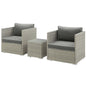 Repose 3 Piece Outdoor Patio Sectional Set, Sunbrella Rattan Wicker, Dark Grey Gray 14001