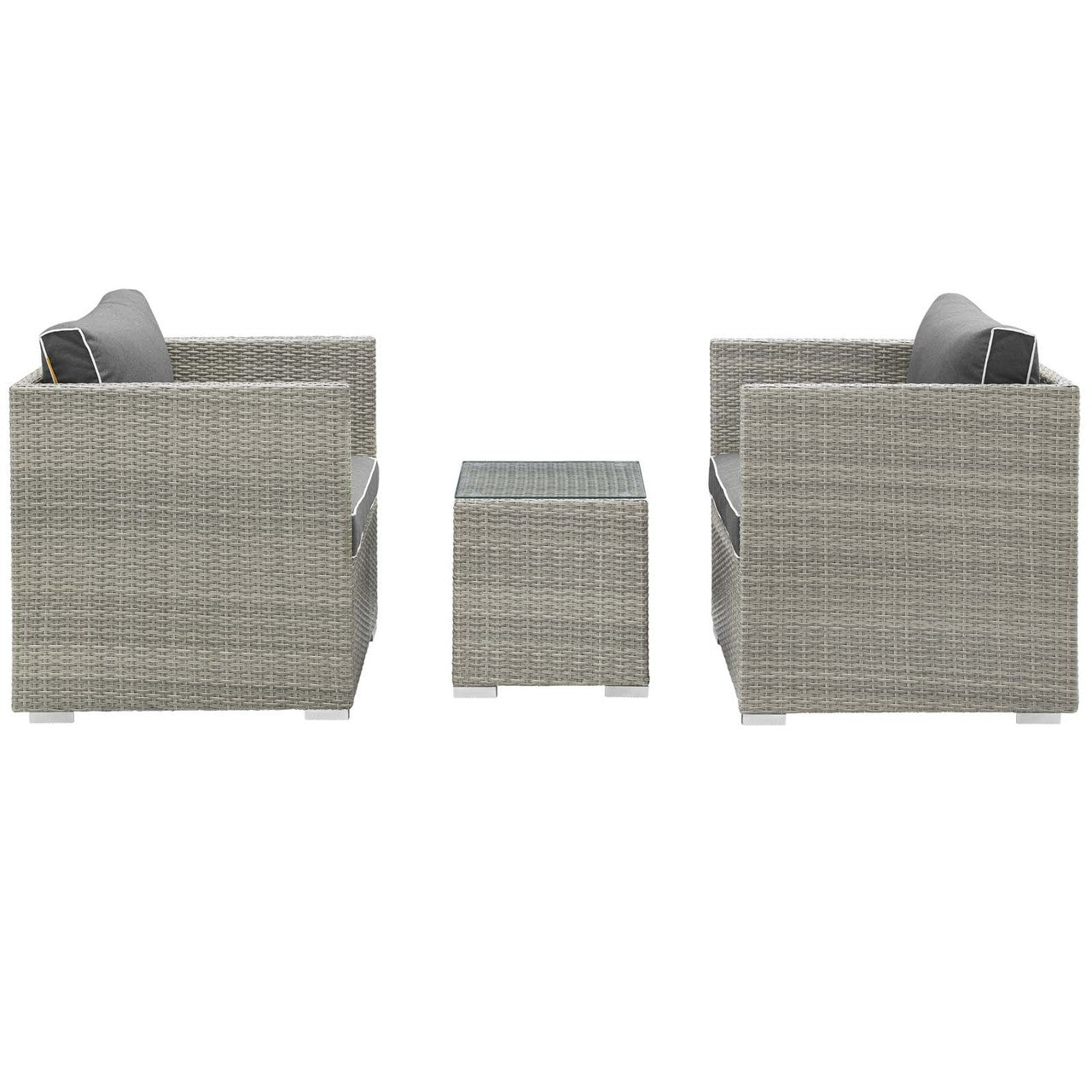Repose 3 Piece Outdoor Patio Sectional Set, Sunbrella Rattan Wicker, Dark Grey Gray 14001