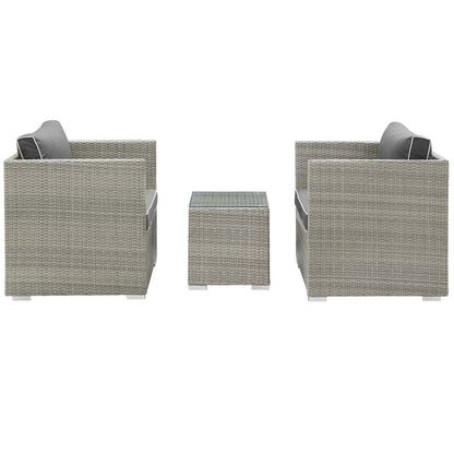 Repose 3 Piece Outdoor Patio Sectional Set, Sunbrella Rattan Wicker, Dark Grey Gray 14001