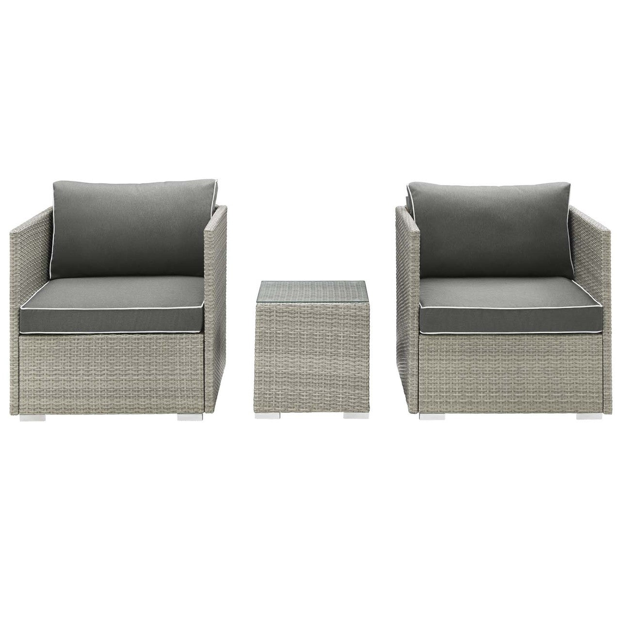 Repose 3 Piece Outdoor Patio Sectional Set, Sunbrella Rattan Wicker, Dark Grey Gray 14001