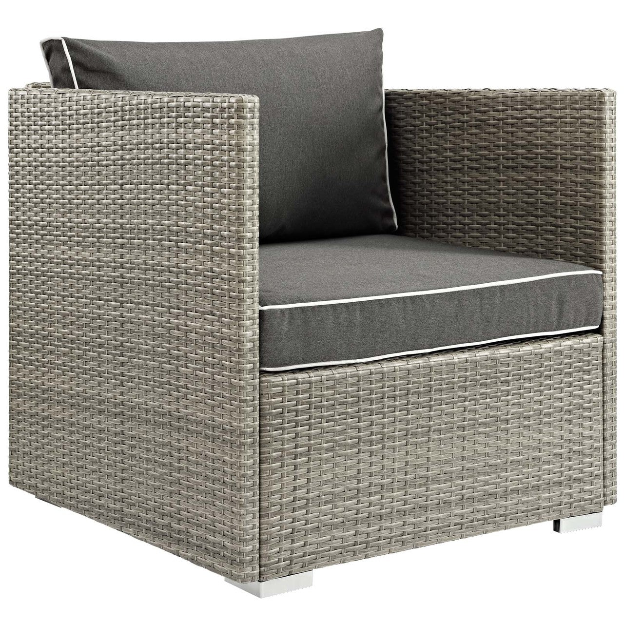 Repose 3 Piece Outdoor Patio Sectional Set, Sunbrella Rattan Wicker, Dark Grey Gray 14001