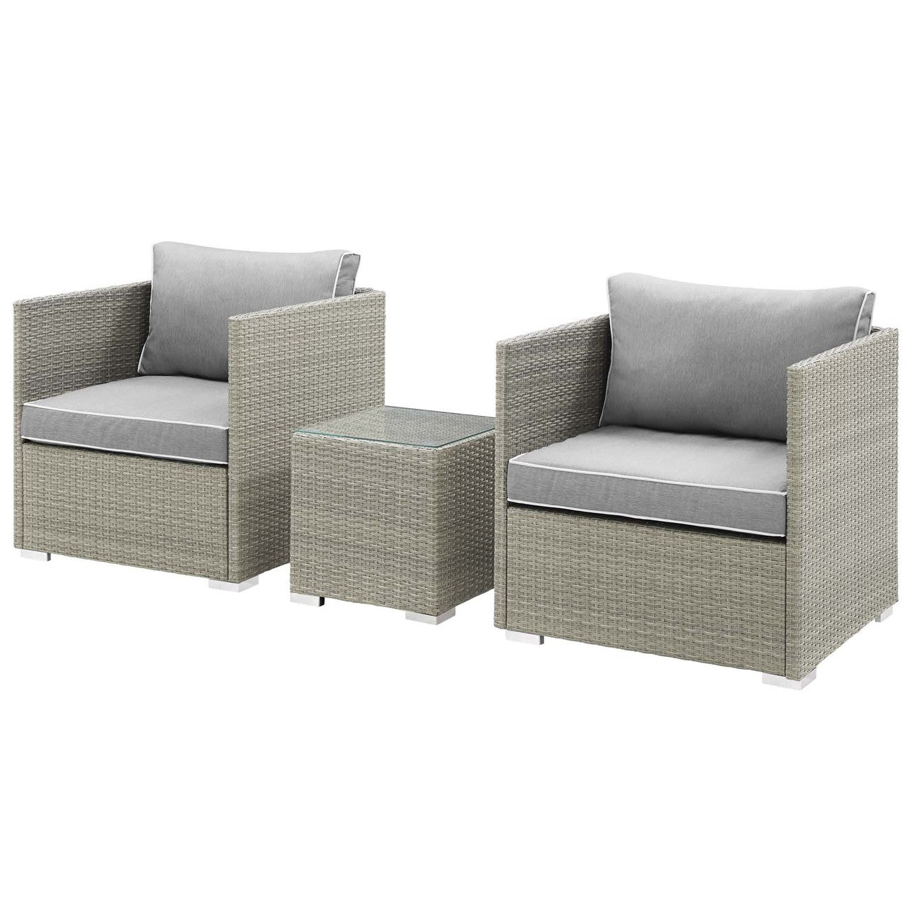 Repose 3 Piece Outdoor Patio Sectional Set, Sunbrella Rattan Wicker, Grey Gray 14002