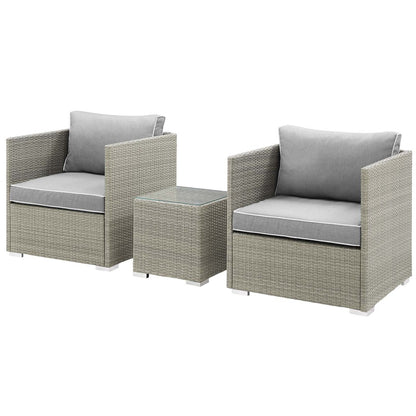 Repose 3 Piece Outdoor Patio Sectional Set, Sunbrella Rattan Wicker, Grey Gray 14002