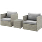 Repose 3 Piece Outdoor Patio Sectional Set, Sunbrella Rattan Wicker, Grey Gray 14002